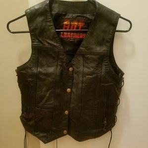 Women's S Black Leather Motorcycle Vest